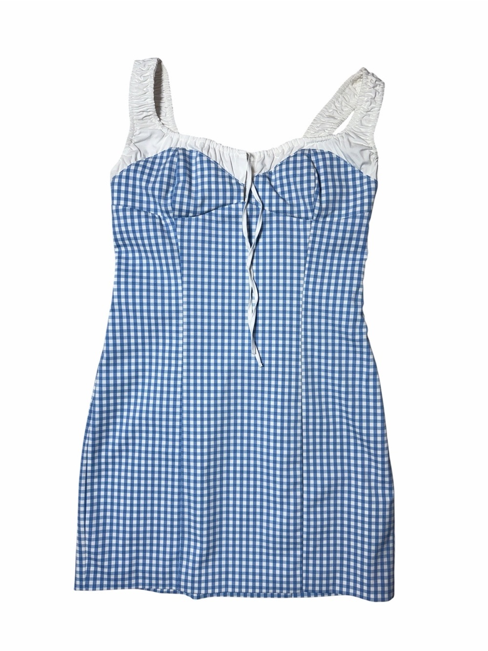 Zara Blue & White Gingham Bustier Mini Dress Womens S